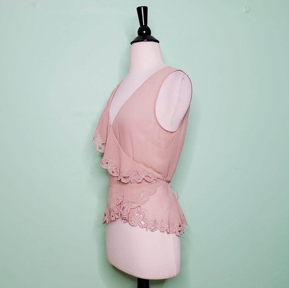 BCBGMAXAZRIA Sleeveless Sheer Blush Wrap Blouse - Picture 5 of 7